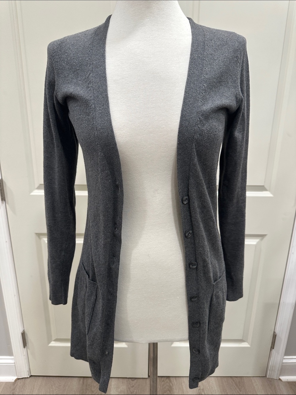 Kersh Charcoal Open-Front Button Cardigan